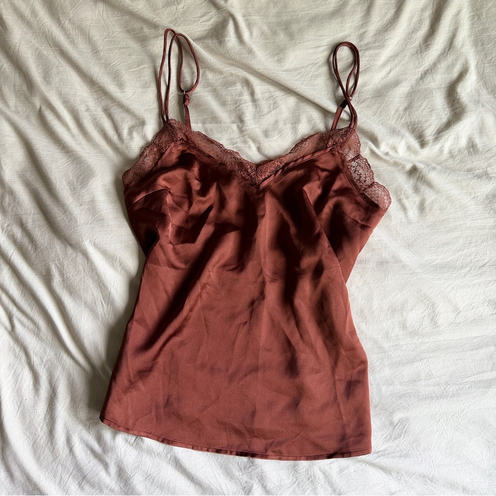 Abercrombie & Fitch Rust Lace-Trim Satin Cami